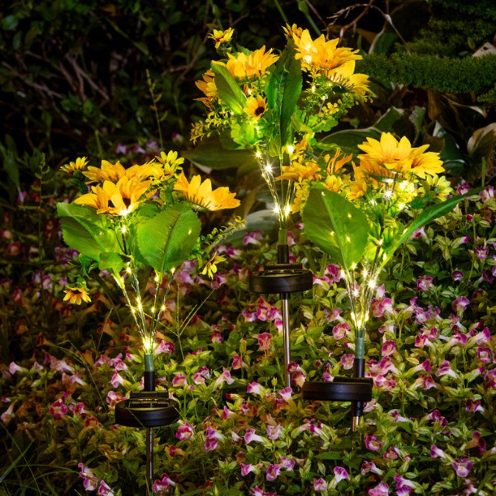Colorful Design Solar Lawn Lamp Sunflower Shape Waterproof Feature LED Lawn Lamp Solar Powered Garden Light Garden Decoration
