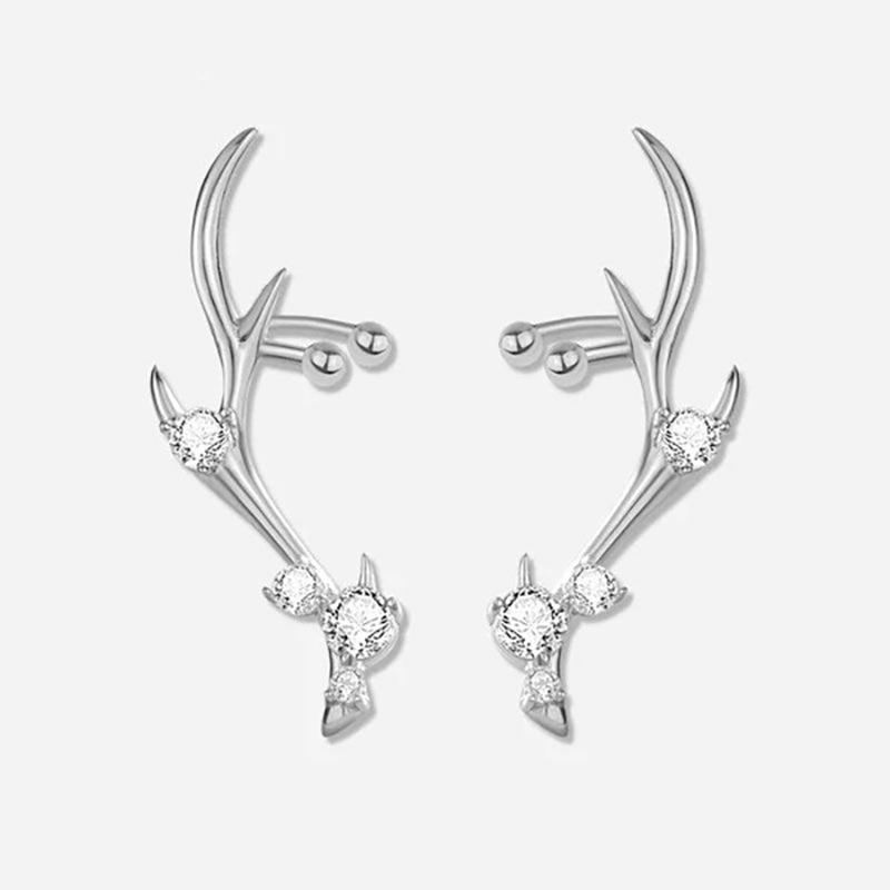 Fashion Design Antler Stud Earrings Female, Inlaid Zircon Personalized Jewelry, Christmas And Holiday Matching Jewelry