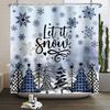 Christmas Shower Curtain Snowflake Snowman Winter Forest Bathroom Bathtub Decoration Waterproof Fabric With Hooks