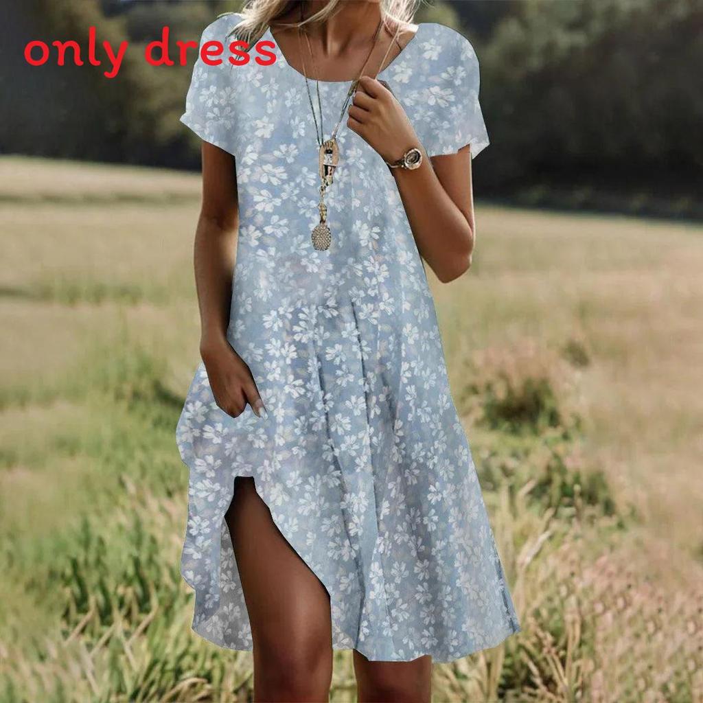 Mittellanges Kleid im Ethno-Stil aus Polyesterstoff mit Blumenprint für den Sommer
