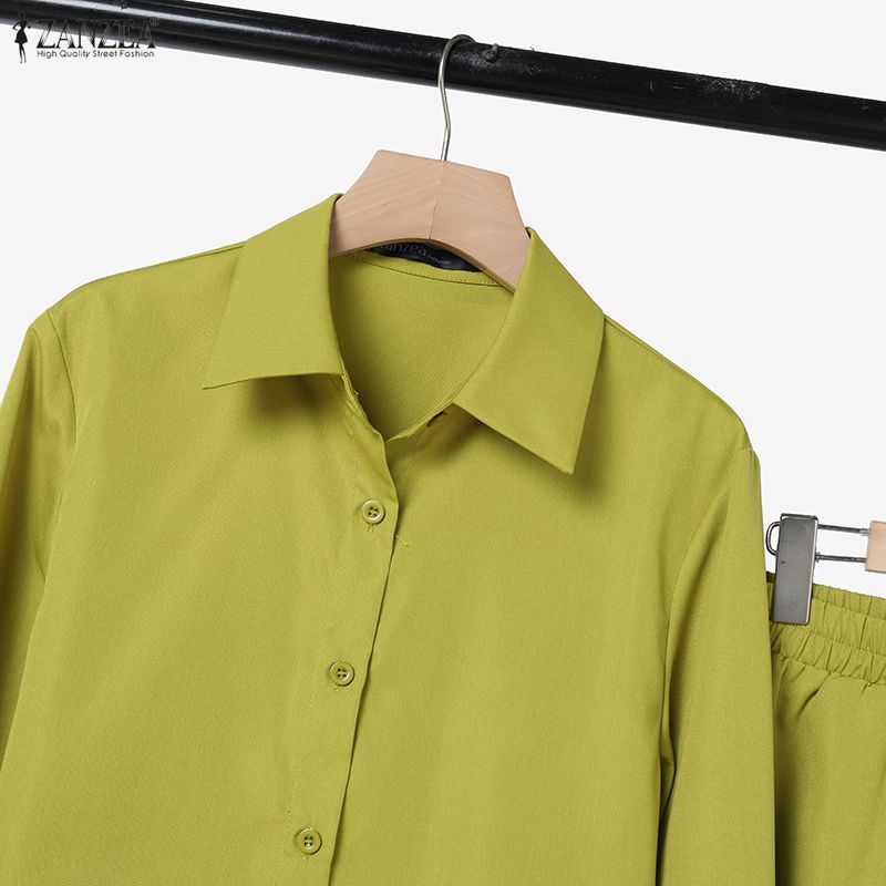 ZANZEA Women 3/4 Sleeve Blouse and Shorts Summer Two Piece Suit Sets