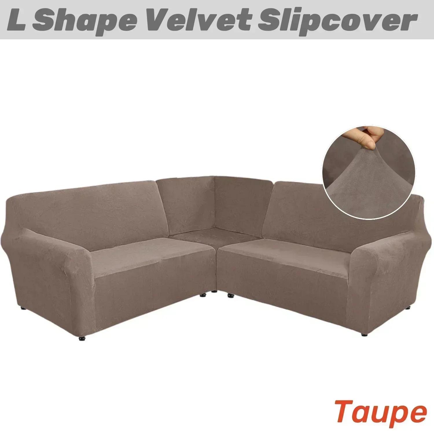 Fluweel 3 Delen L-vormige Bankhoezen Modulaire Bank Hoekbankhoes Pluche Stretch 5-zits Hoekbank Beschermhoes Bankbeschermer 5 Seater Sofa Cover gray