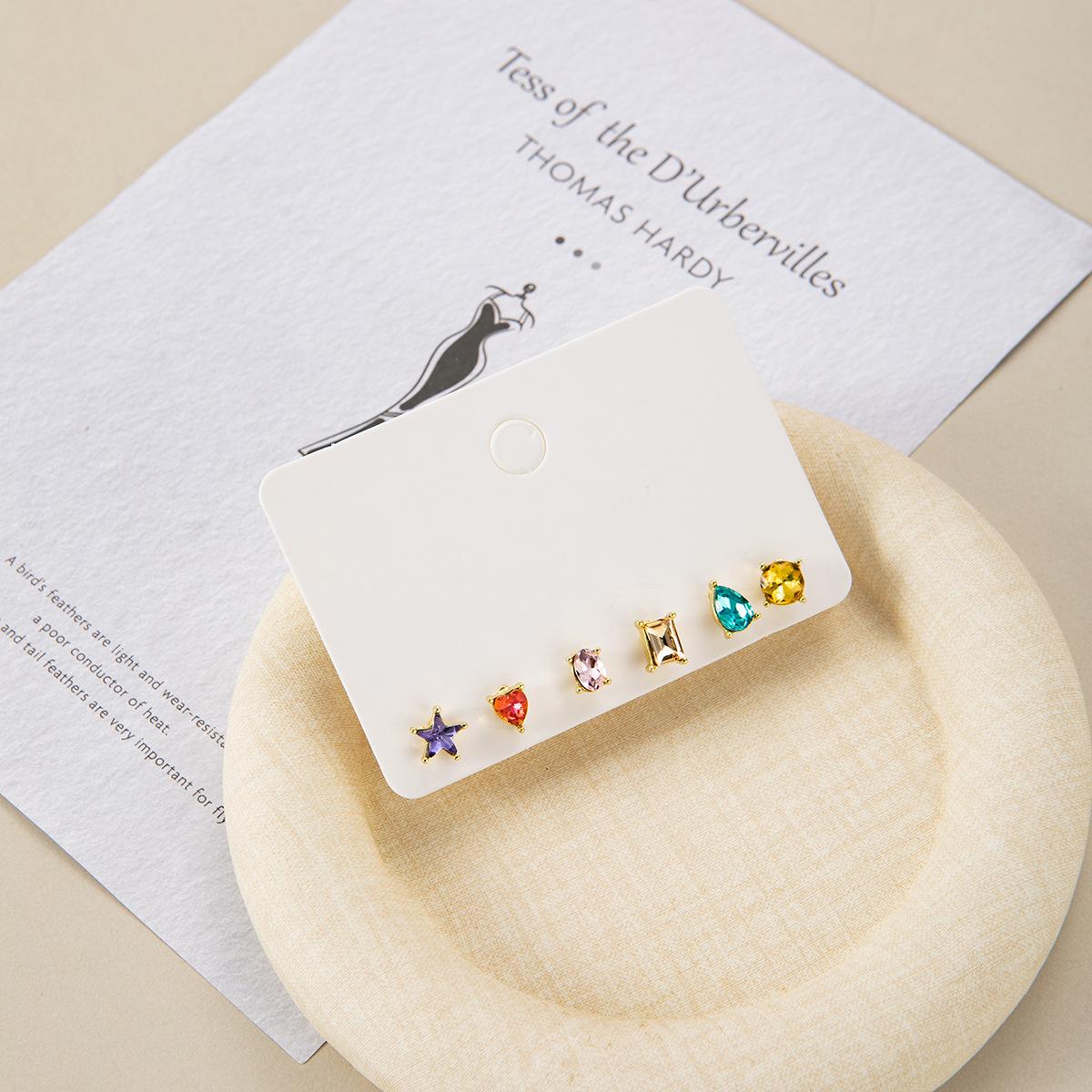 One Card Multi-Pair Super Flash Diamond Stud Earrings Set, Simple Color Geometric Earrings, Small Fresh Love Water Drop Earrings.