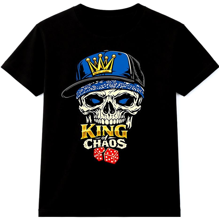 Skull T Shirt King of Chaos Crown Dice Casino Street Biker Tee S разноцветный