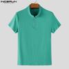INCERUN Men Mockneck Short Sleeve Zip-up Rib Casual Fitted T-shirts Tops