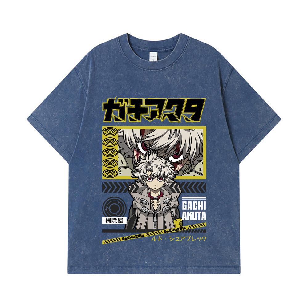 

275 GSM Washed T-shirts 100% Cotton Gachiakuta V10 Rudo Print Unisex Heavy Cotton T Shirt 2XL королівський синій колір