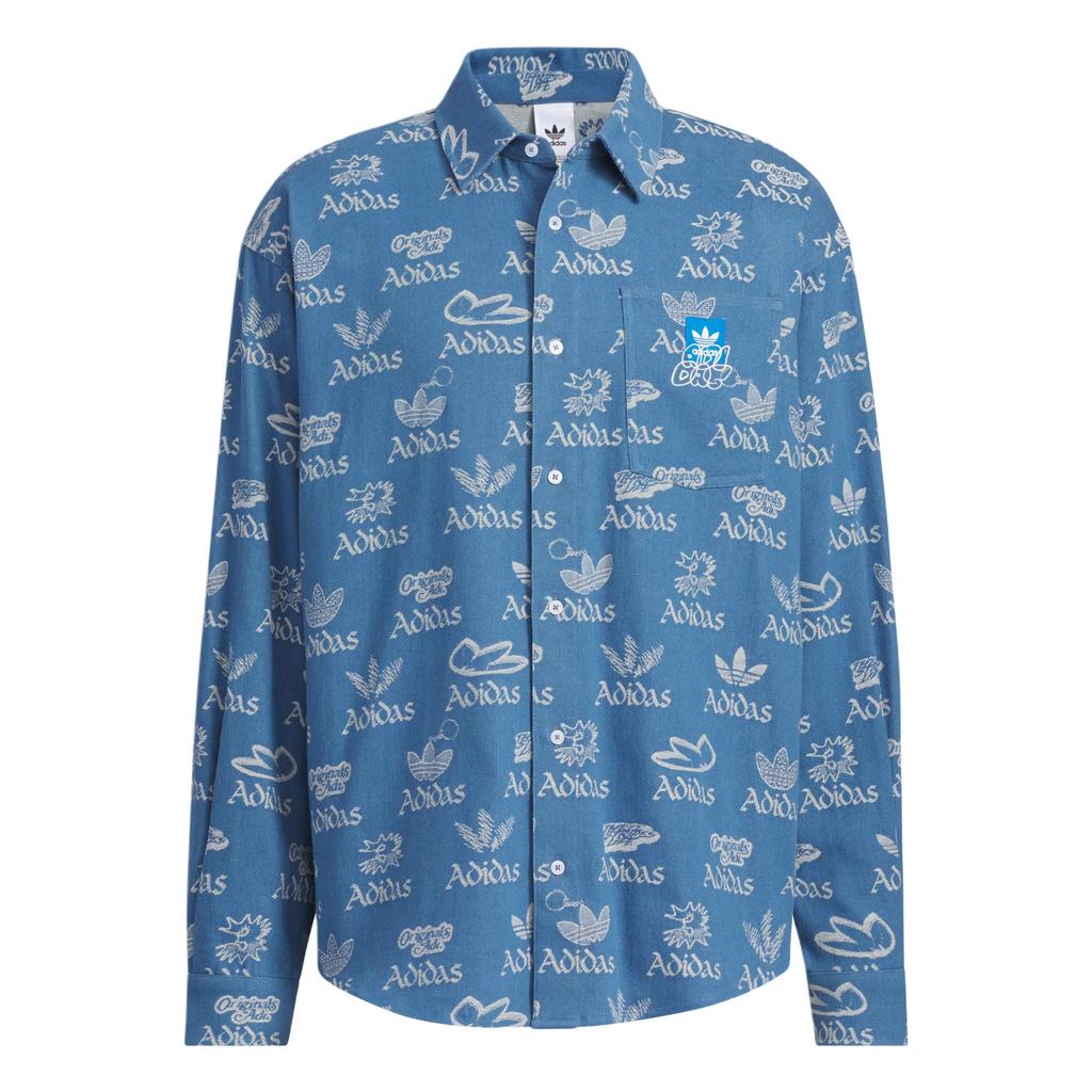 Adidas Originals City Skate Casual Fashion Locker Langarmhemd Herrenhemden Hell-Denim-Blau Weiß JN1662