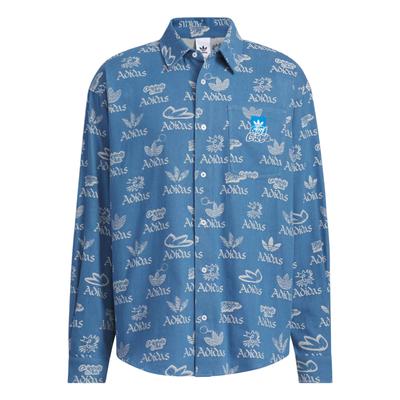 Originals City Skate Casual Fashion Loose Long Sleeve Shirt Men Shirts Light-Denim-Blue White JN1662