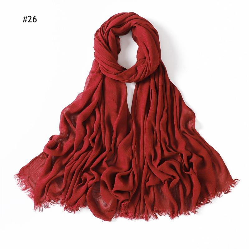 % Rayon Pleated Solid Color Human Cotton Two-end Beard Bag Headscarf Female, New Breathable Soft Scarf