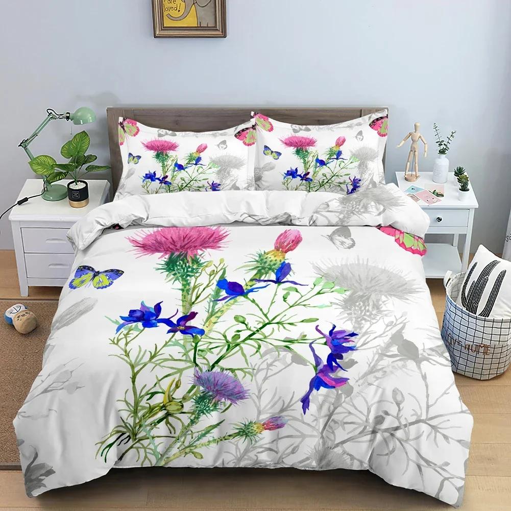 Luxury New 3D Print Butterfly Bedding Set Flower Duvet Cover Quilt Cover With Zipper Queen Double Polyester Girl Christmas Gift