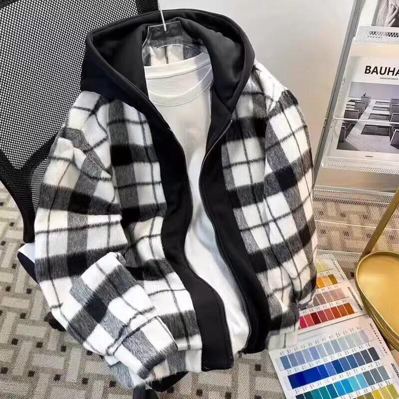 Mens Warm Wool-Blend Hooded Jacket Casual Oversized Outerwear