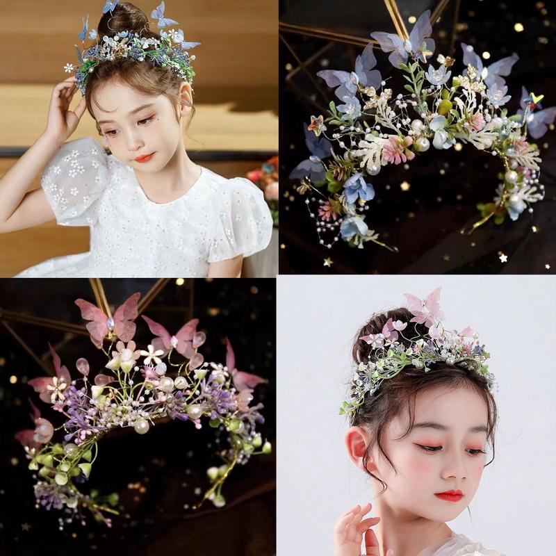 Sweet Butterfly Wreath Headband For Kid Children's Forest Style Hairbands Princess Flower Hair Band Flower Girl Headpiece
