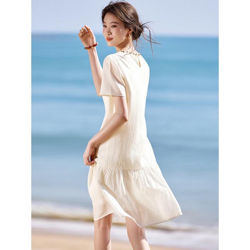 Elegant Shell Sequin Lyocell A-Line Midi Dress