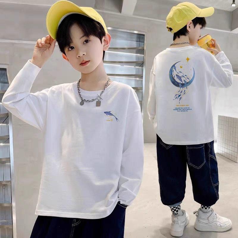 Boys' Pure Cotton Long Sleeve T-shirt - 2025 Autumn Casual Versatile Base Layer for Medium and Large Kids
