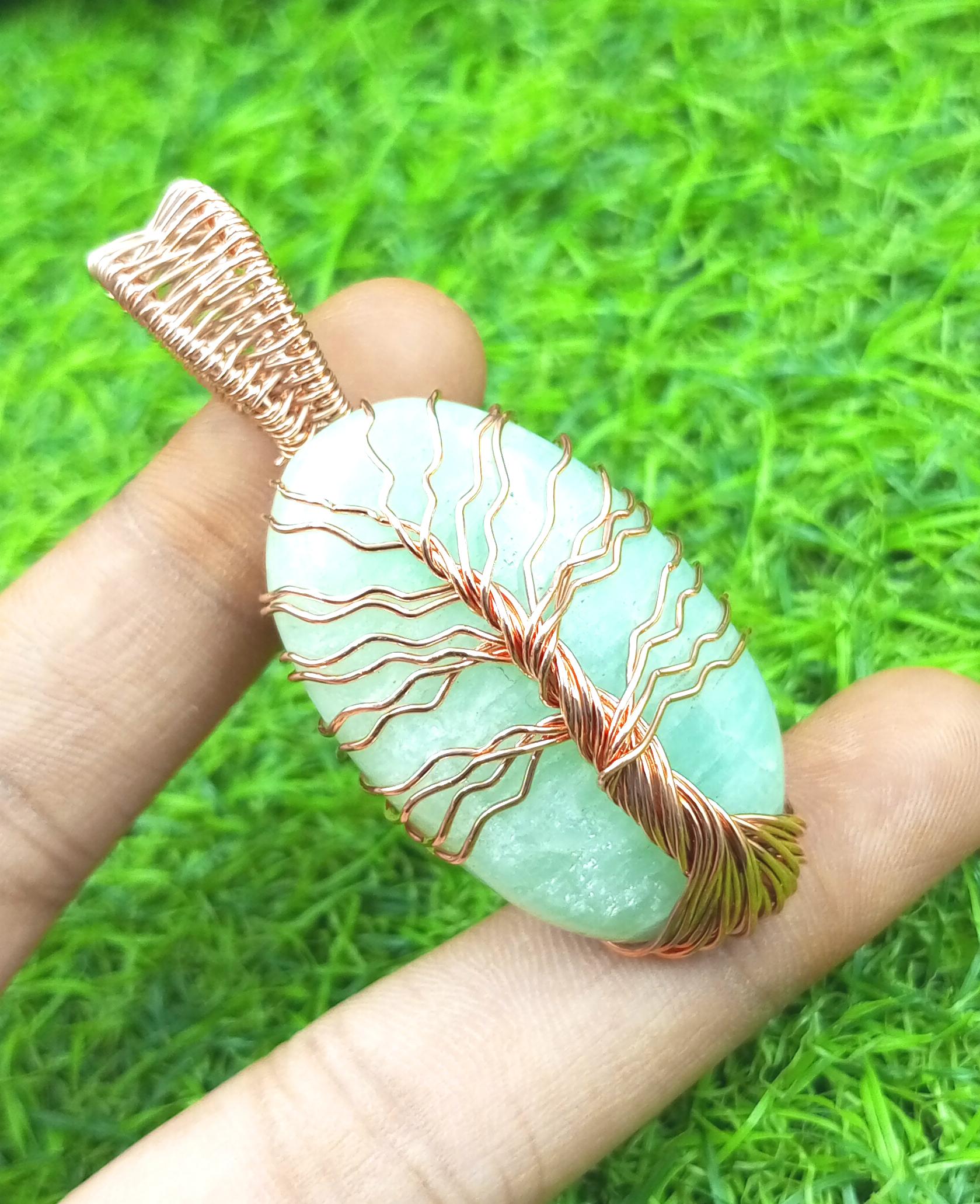 

Англелит Драгоценный камень Медная проволока ручной работы Wrap Tree Of Life Подвеска Ювелирные изделия