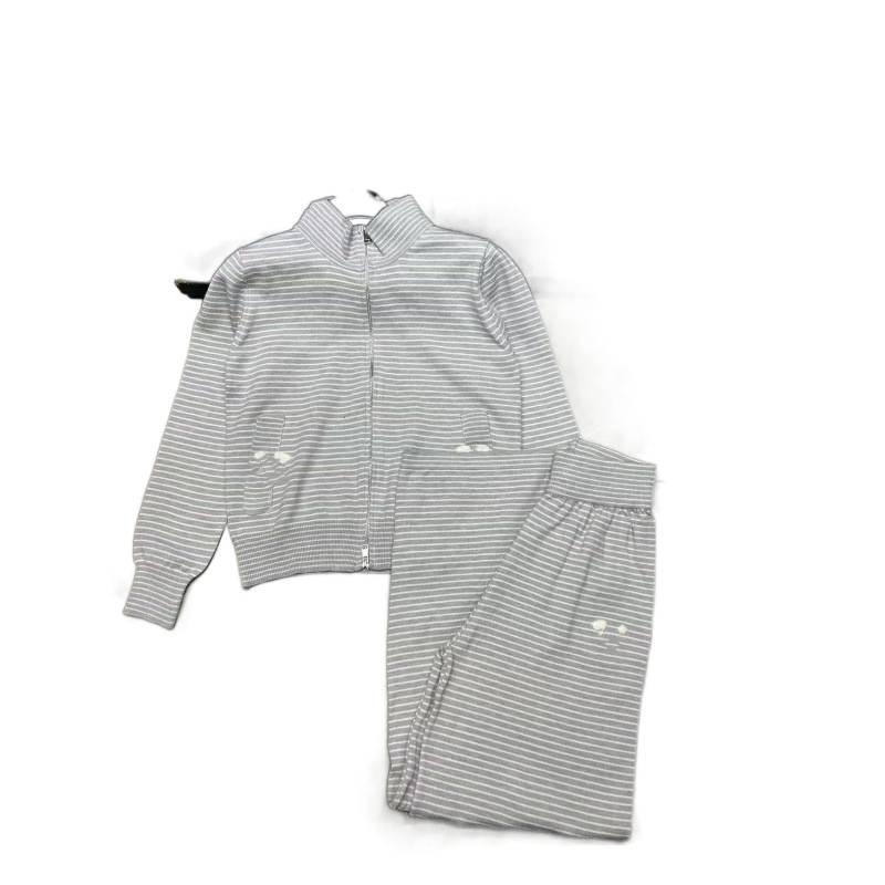 European Striped Zipper Knit Cardigan & Long Pants Two-Piece Set