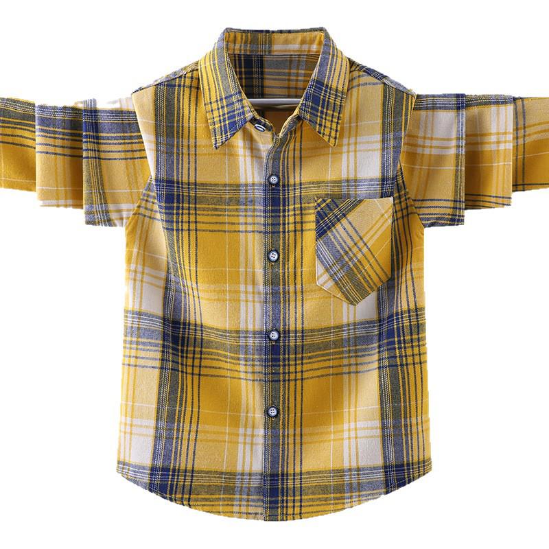 Boys' Long-Sleeve Plaid Cotton Shirt – Autumn Fashion for Kids