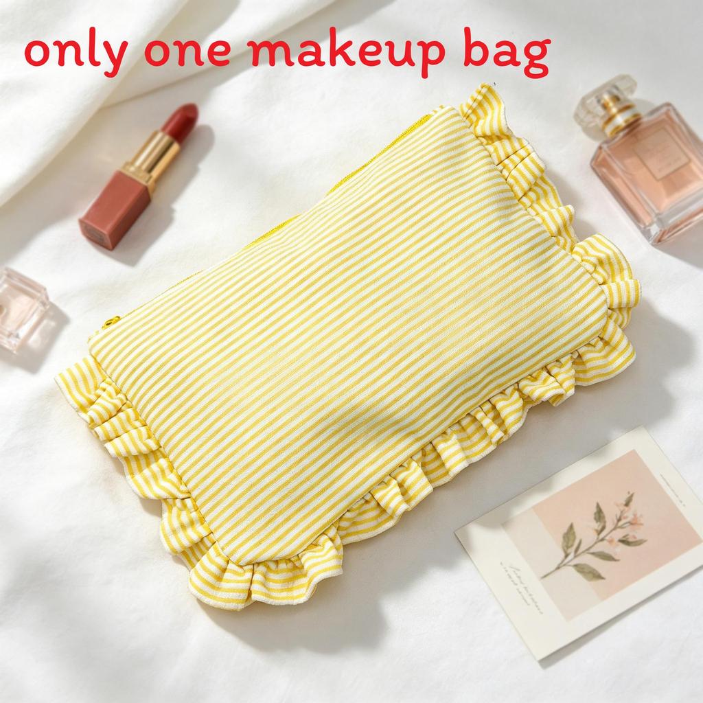 Minimalist Striped Makeup Bag With Zipper For Travel And Home Storage