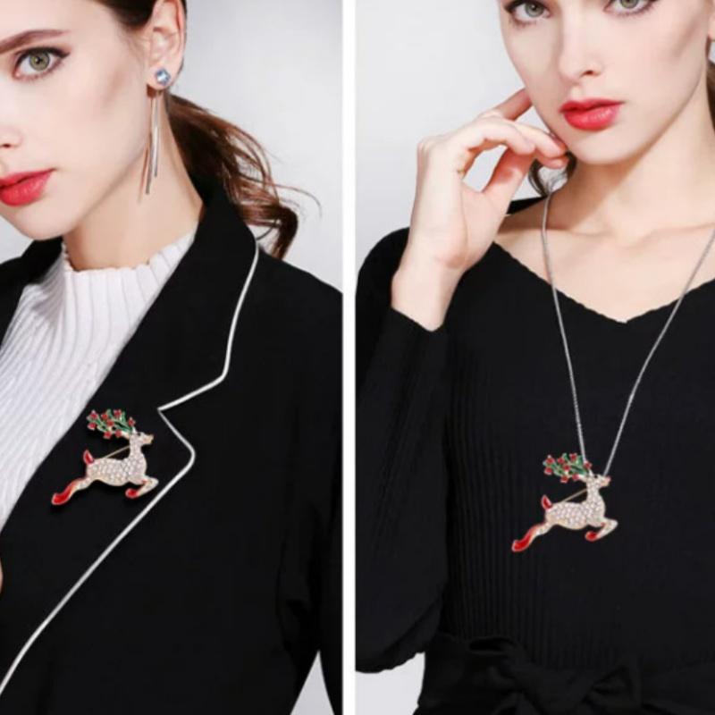 Christmas Rhinestone Elk Brooch Fashion Enamel Fawn Lapel Pin Durable Unisex Animal Pin for New Year Party Outfit Accessory