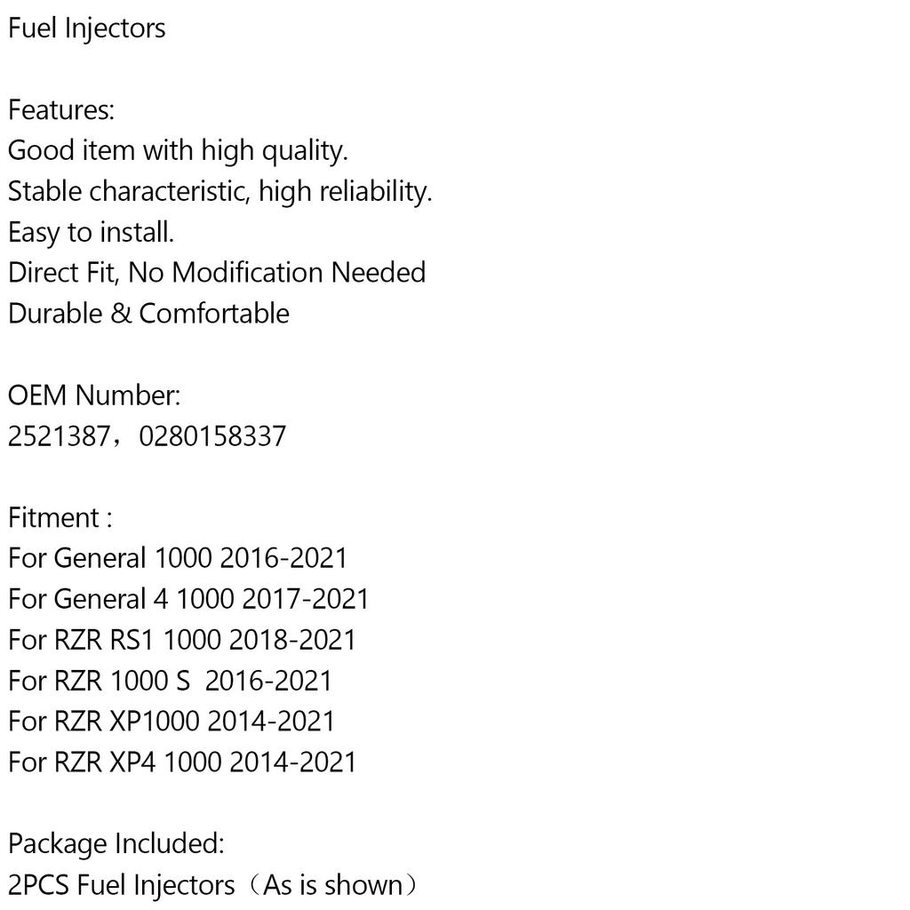 2PCS Fuel Injectors For Polaris General RZR RS1 XP1000 2014-2021 2521387 0280158337