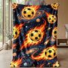Flaming Soccer Balls in Space Theme blanket Lightweight Warm Flannel Blanket Decorative Throw Blanket for Home Decoration