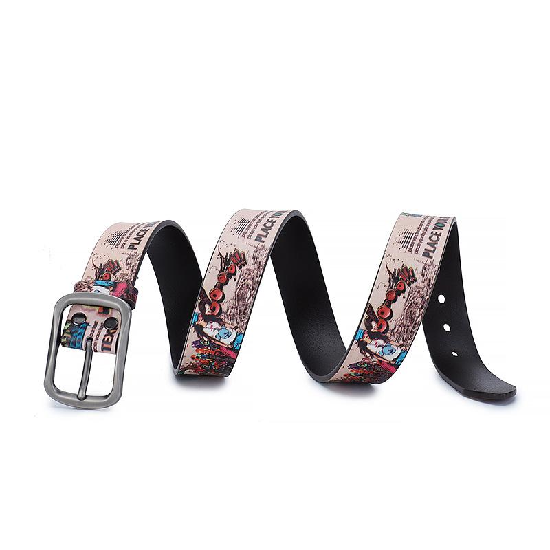 Design English Graffiti Girl Belt Pure Cowhide Genuine Leather INS Style Printed Belt