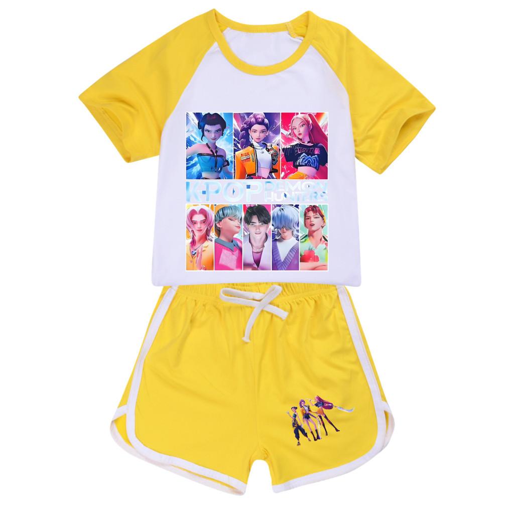 

Детский Девочки Аниме Мультфильм ПОП Певица Суперзвезда Зои Руми Мира Принт Футболка с короткими рукавами Шорты Брюки Повседневный Набор одежды 170cm жёлтый