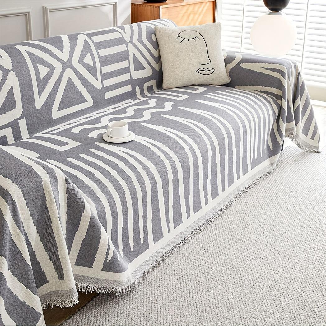 

Чехол на диван в богемном стиле, жаккардовый шенилл с кисточками, диванное полотенце для гостиной, кемпинга, многофункциональное одеяло, декор для мебели 180x130cm светло-серый