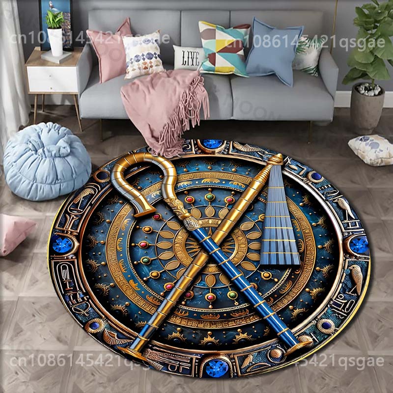 15 Sizes Ancient Egyptian Elemental Scepter Print Round Carpet Rug for Living Room Bedroom Table Chair Sofa Decorative Mat Gifts