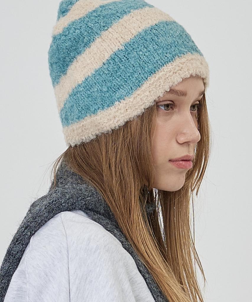 THE-ABON Boucle Stripe Beanie Black