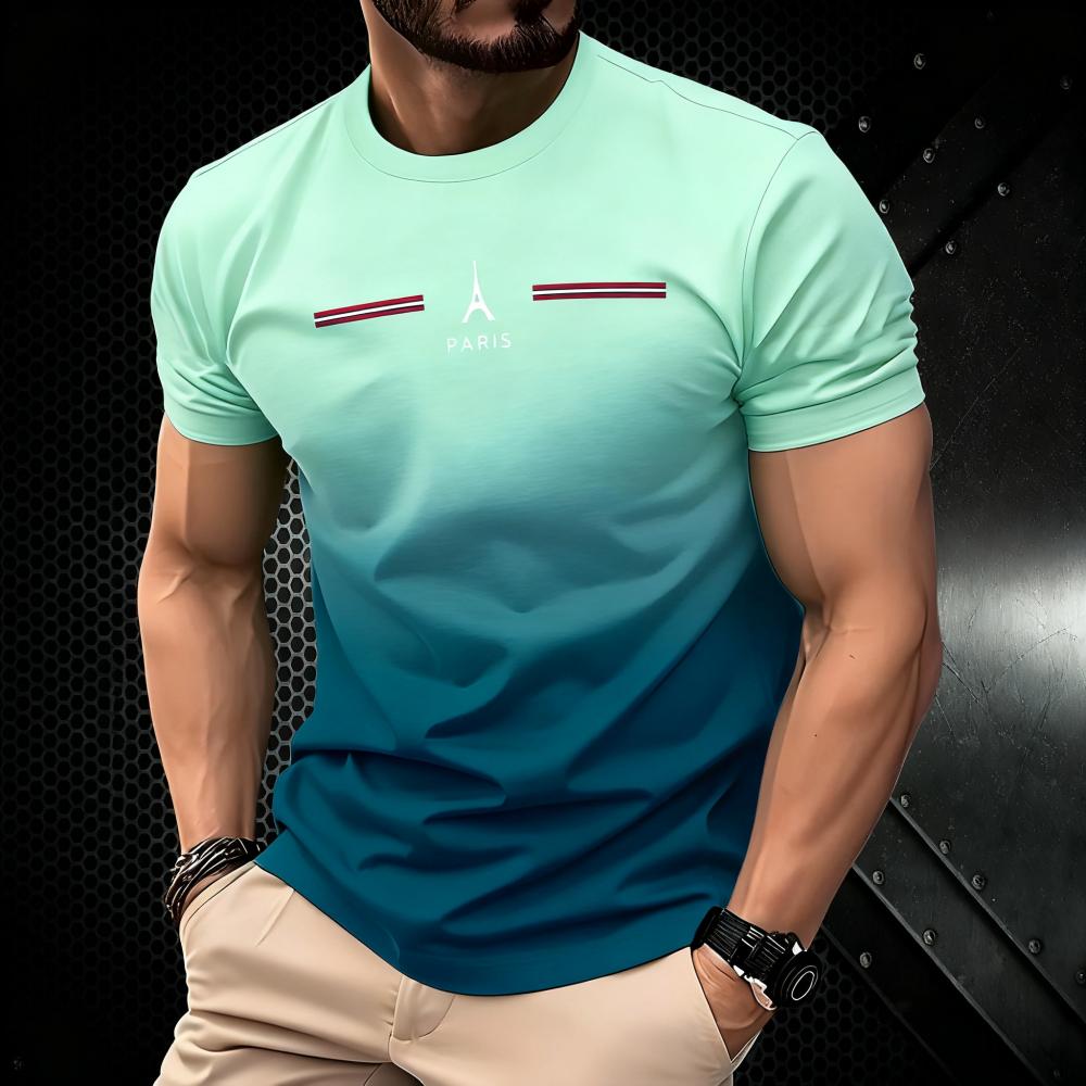 Summer men's 3D gradient minimalist Paris printed men's T-shirt