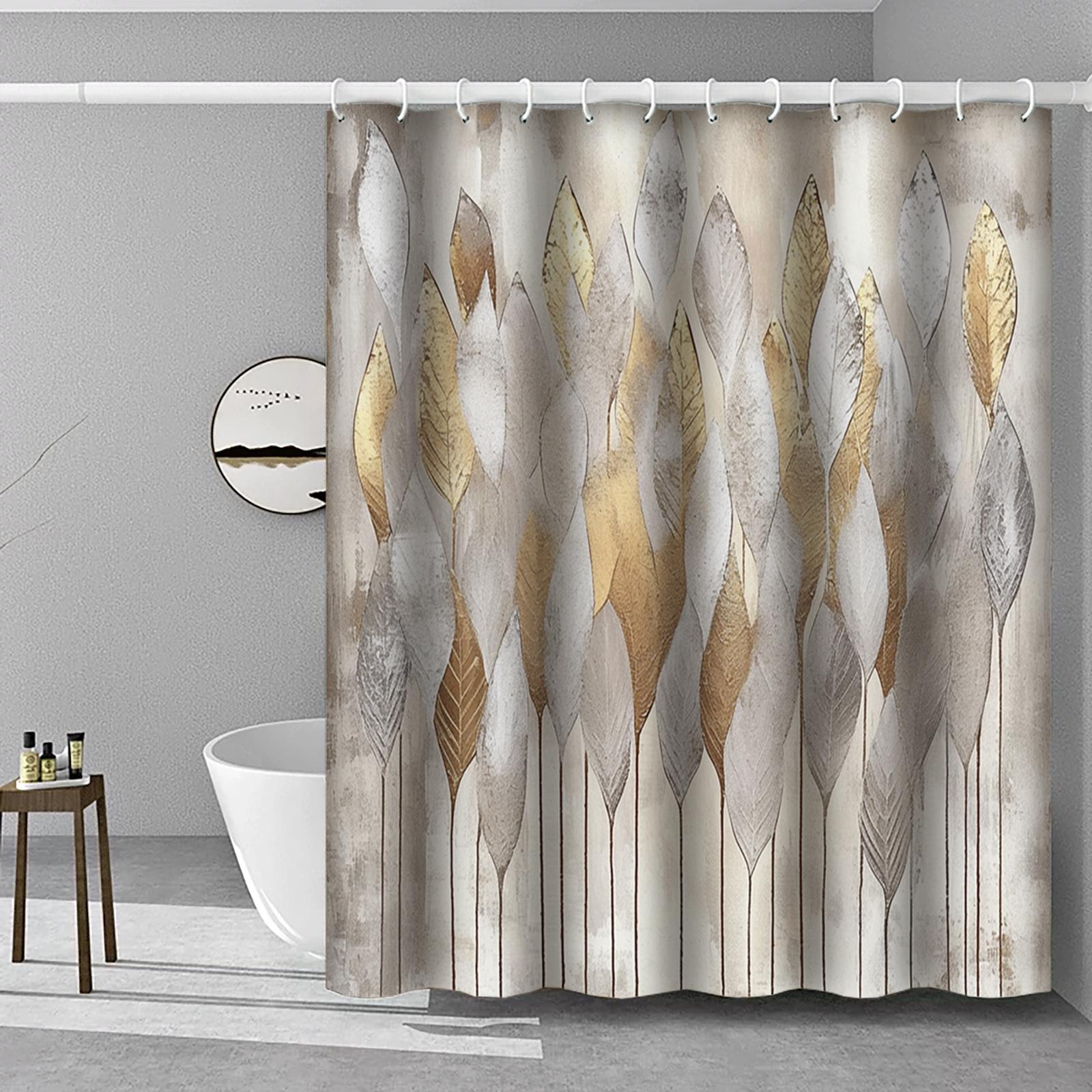 

1Pc Brown Golden Leaf Shower Curtain - 72X72 , Elegant Design With Metallic Accents, Forest Theme, Includes Hooks W60H190(CM)-1 Pcs