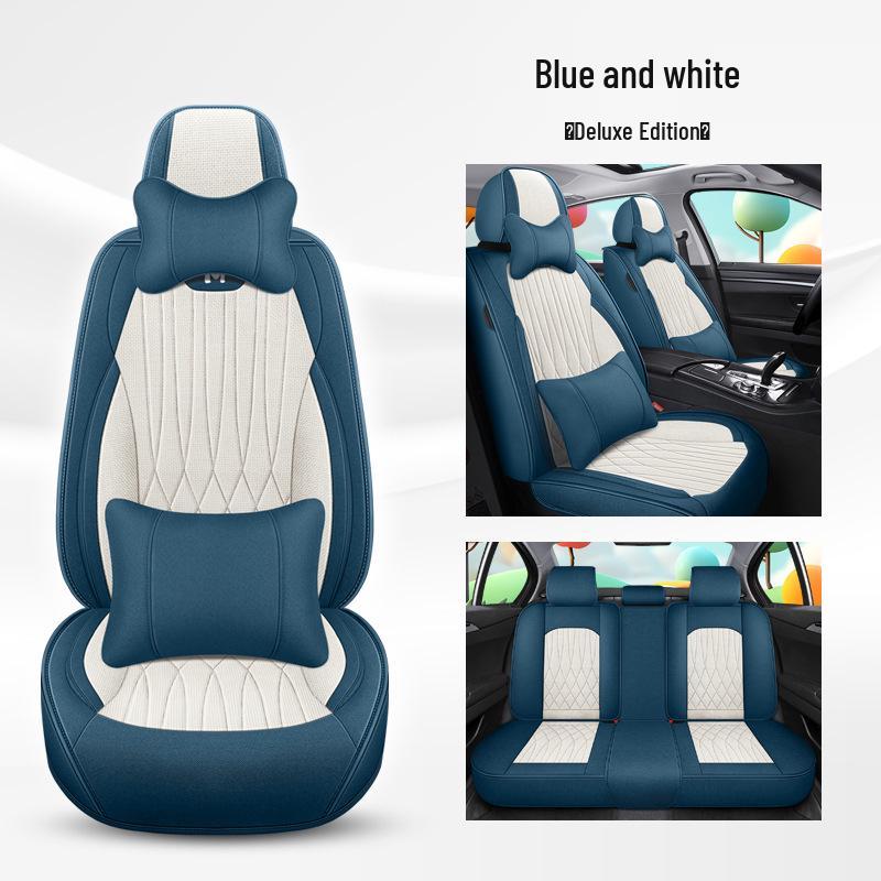 Universal Breathable Linen Car Seat Cushion - Full Surround for All Seasons, Fits Five Seats