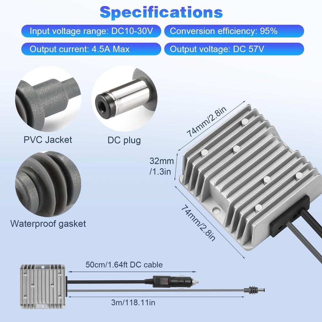Starlink Gen3 Cigarette Lighter Power DC To 57V Boost Converter for Starlink Gen3 DC 10V To 30V To 57V Converter Power Cord for Step-Up Adapter,