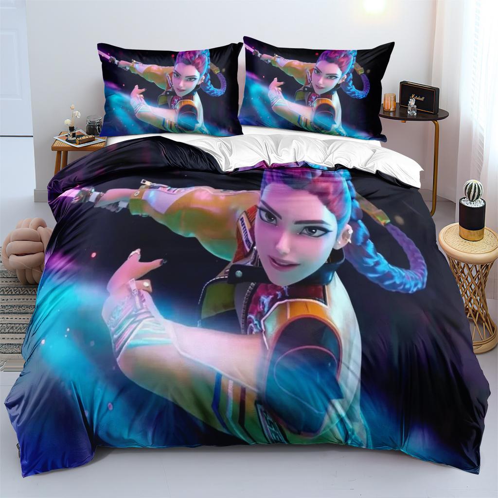 3pcs KPop Demon Hunters Bedding Set Anime Print Boys Girls Three Piece Multi Size Quilt Cover Pillow Cover Bedroom Decoration