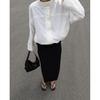Autumn and Winter New Loose Drawstring Outdoor Jacket Design Sense White Black Stand-up Collar Trench Coat