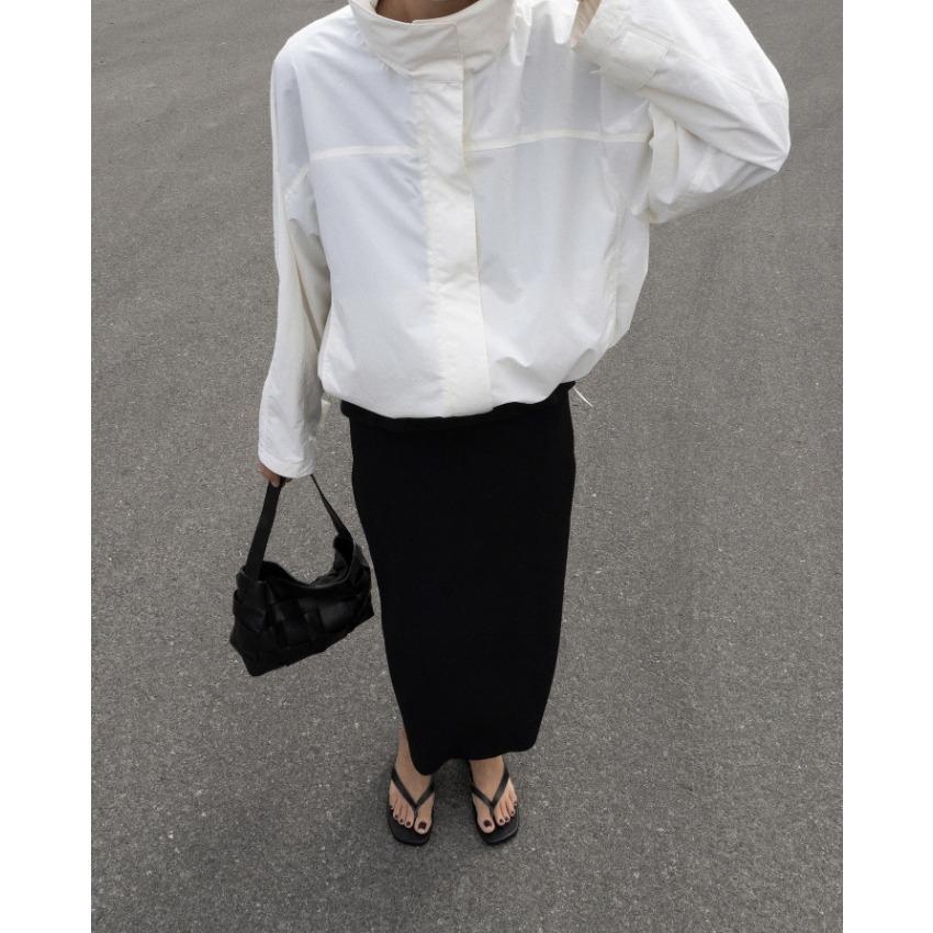 Autumn and Winter New Loose Drawstring Outdoor Jacket Design Sense White Black Stand-up Collar Trench Coat