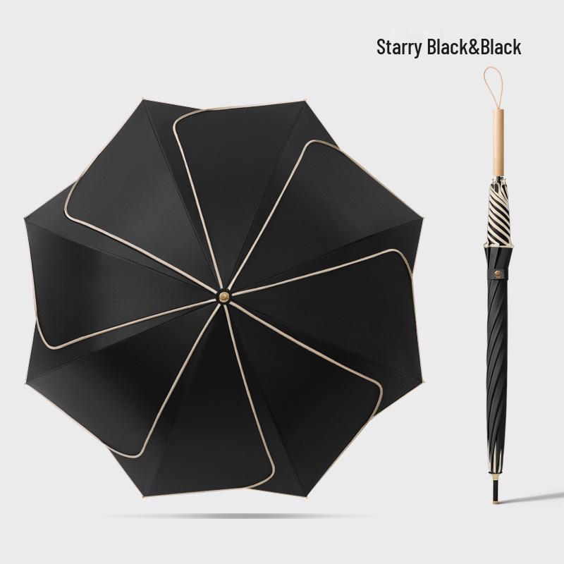 Long Handle Floral Umbrella, Dual-Use for Sun & Rain, UV Protective Black Rubber Shade for Women.