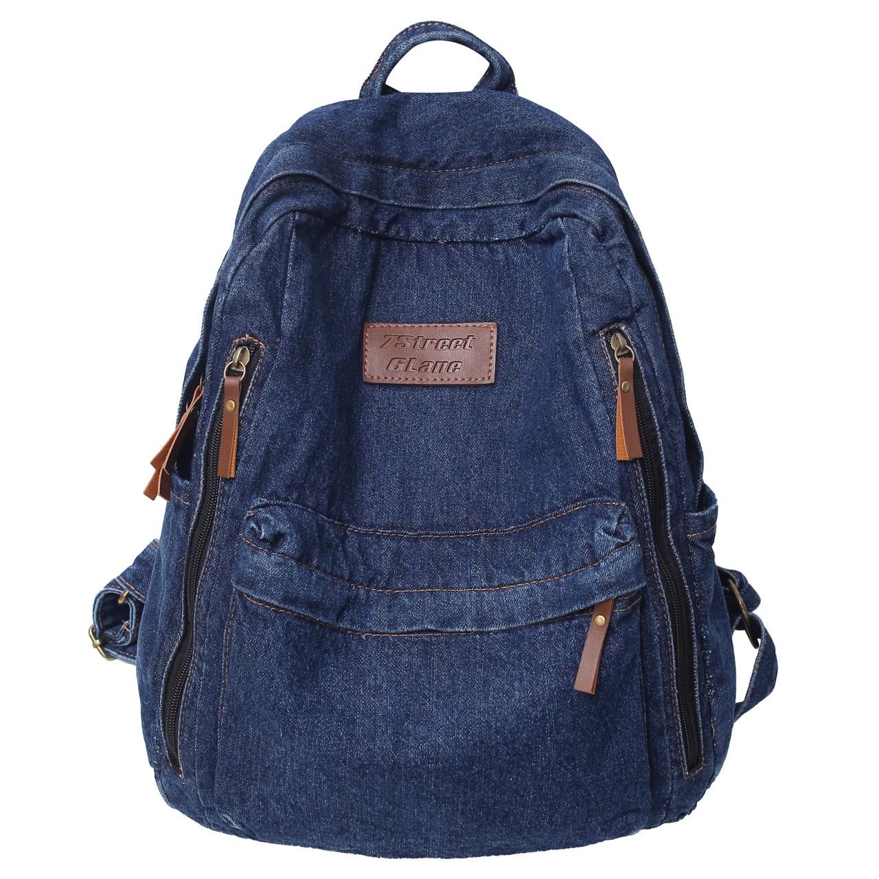 

2025 Fashionable Durable Denim Backpack - Large Capacity for Students темно-синий