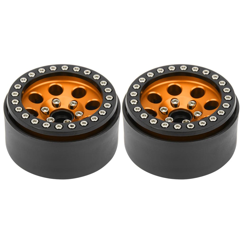 2Pcs 1.9 in RC Car Adhesivefree Aluminium Alloy Wheel Hub 8 Round Hole Accessory(black gold )