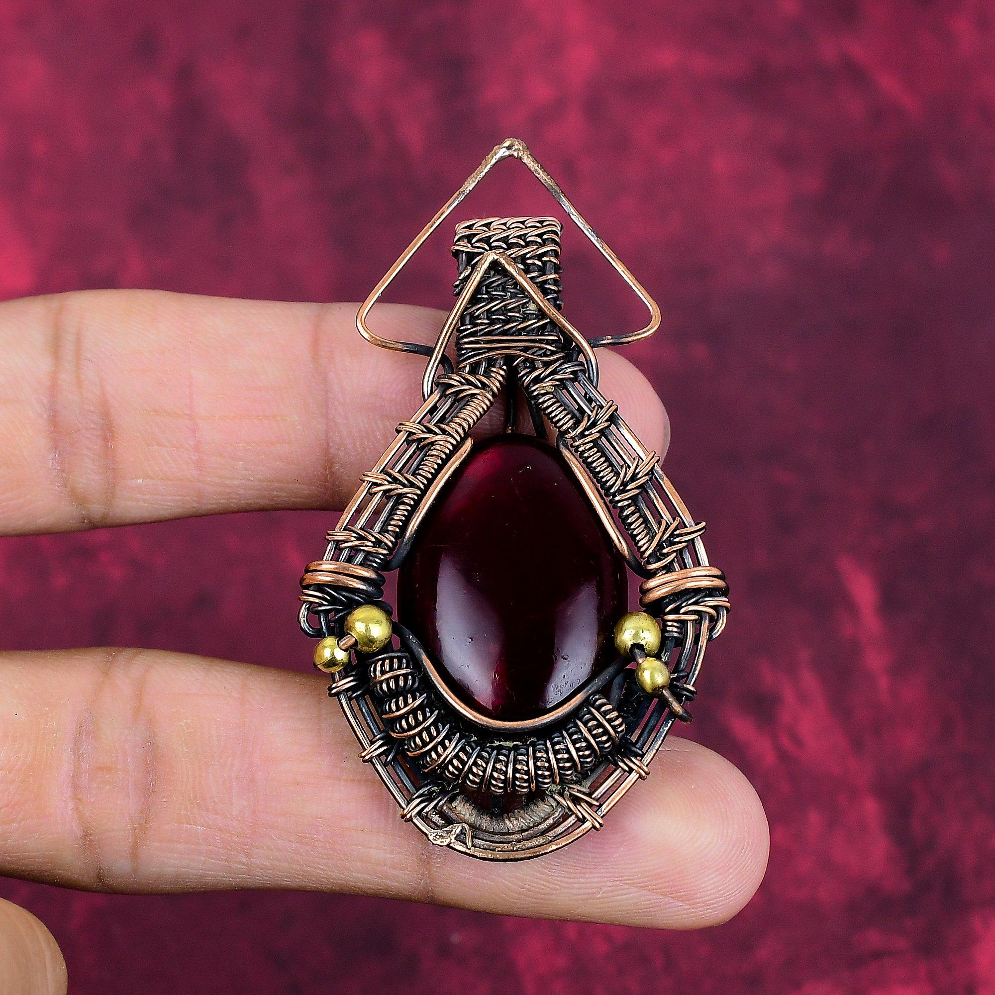 Red Fire Labradorite Pendant Copper Wire Wrapped Pendant Natural Gemstone Jewelry