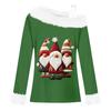 Women's Casual Fashion Sexy Off-Shoulder Collar Christmas Pattern Long Sleeve Crewneck T-Shirt Top