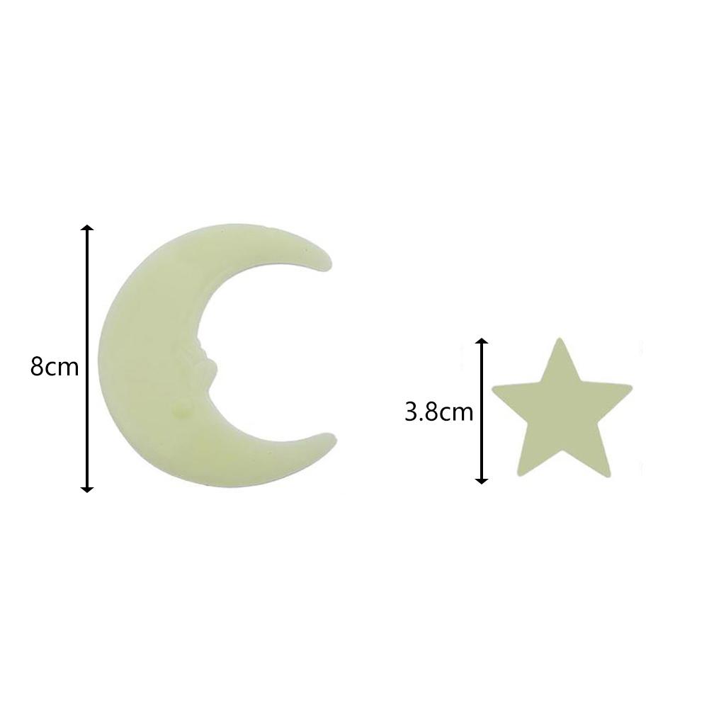 Fashionable 12Pcs Stars Moon Glow In Dark Fluorescent Decal Wall Stickers Home Decoration
