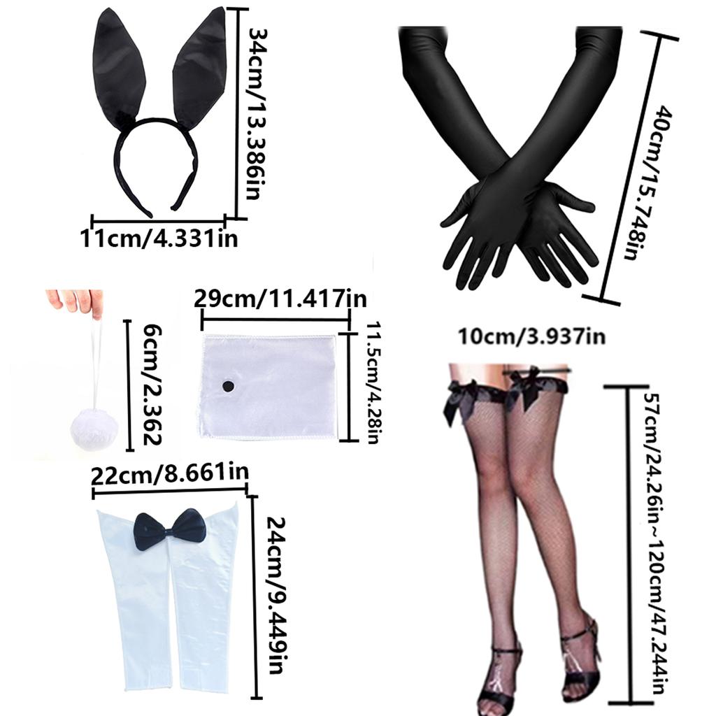 PESENAR Bunny Halloween Costume Accessories 7 PCS Bunnys Ears Headband Tail Bow tie Collar Cuffs Fishnet Stockings Gloves