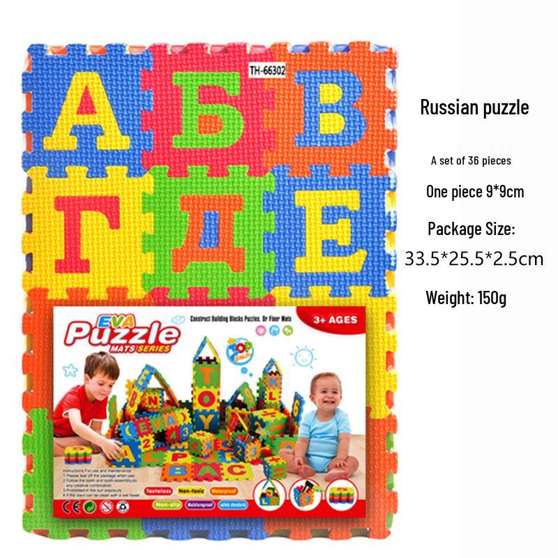 

36-Piece 9.0cm EVA Geometric Puzzle Floor Mat - Russian, Spanish, Arabic Mini Foam Jigsaw Toy