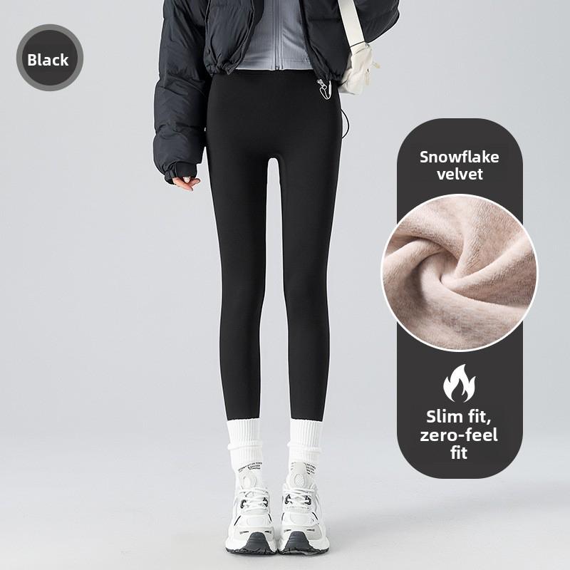 Snowflake Velvet Thickened Seamless Shark Pants for Women, High Waist Tummy Control Slimming Leggings, Autumn Winter Warm Skinny Pants