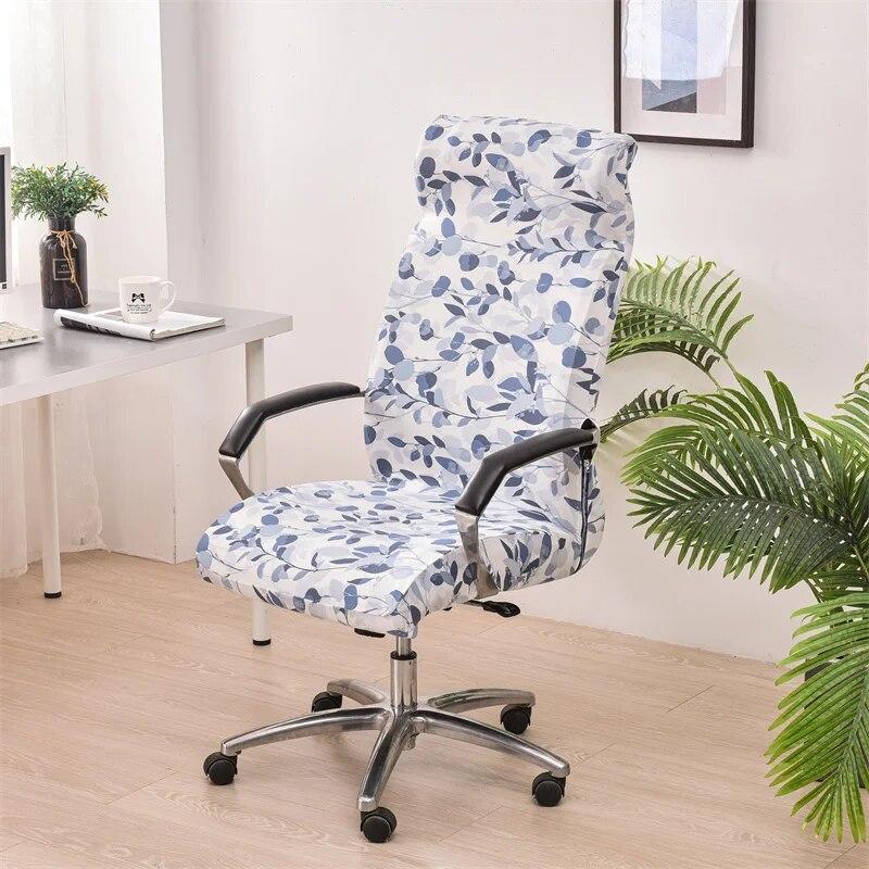 Geometrisk Kontor Datastol Trekk Blomstertrykt Kontorstol Slipcover med Glidelås Sklisikkert Roterende Spillsete Beskytter