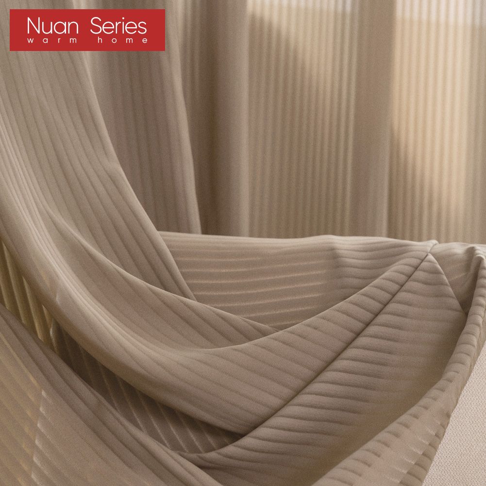 1PC Nuan Series Fabric Upgrade Solid Color Stripe White Tulle Curtain Warm Sheer for Bedroom Living Home Window Decoration