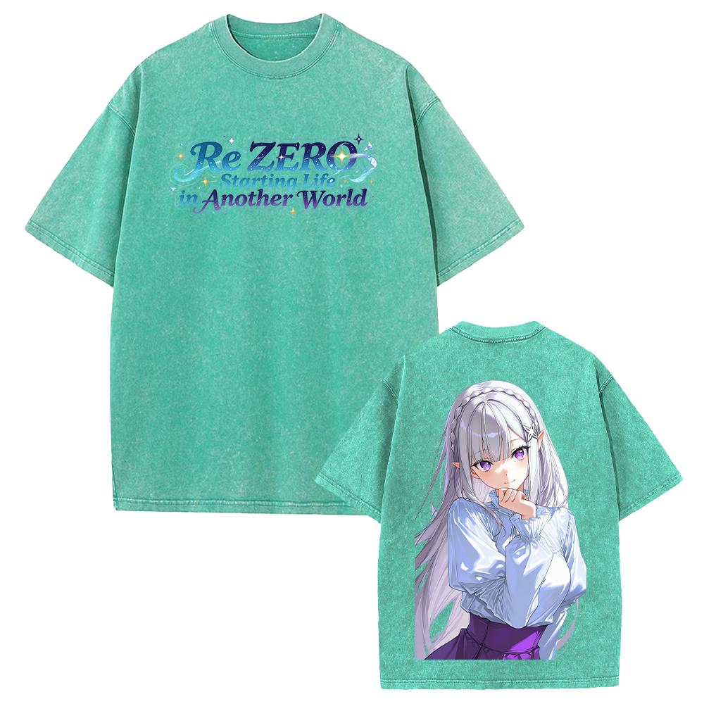 Hot Anime Re ZERO Emilia Kawaii Graphic Tee Men Women Short Sleeve Clothing Washed Cotton Tshirt Casual T-shirt Vintage T Shirt