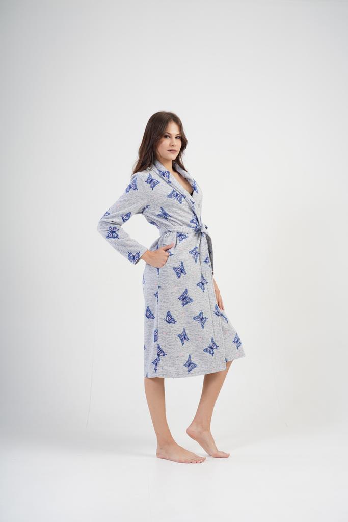 Women's Fleece Robe Tied L Vienetta Warm Comfortable With Butterflies